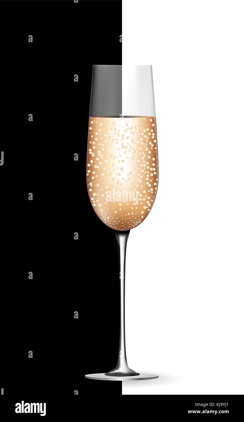 Empty champagne glass on Black and White Background. Vector Illustration. Stock Vector