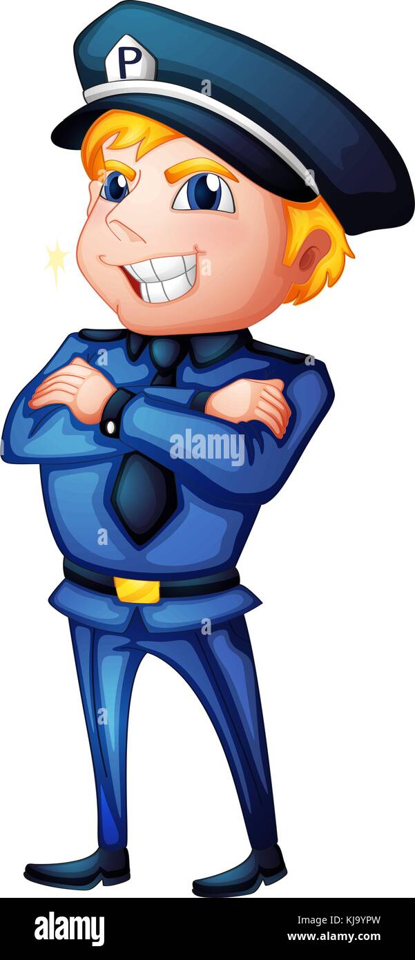 Illustration of a policeman in a complete uniform on a white background Stock Vector