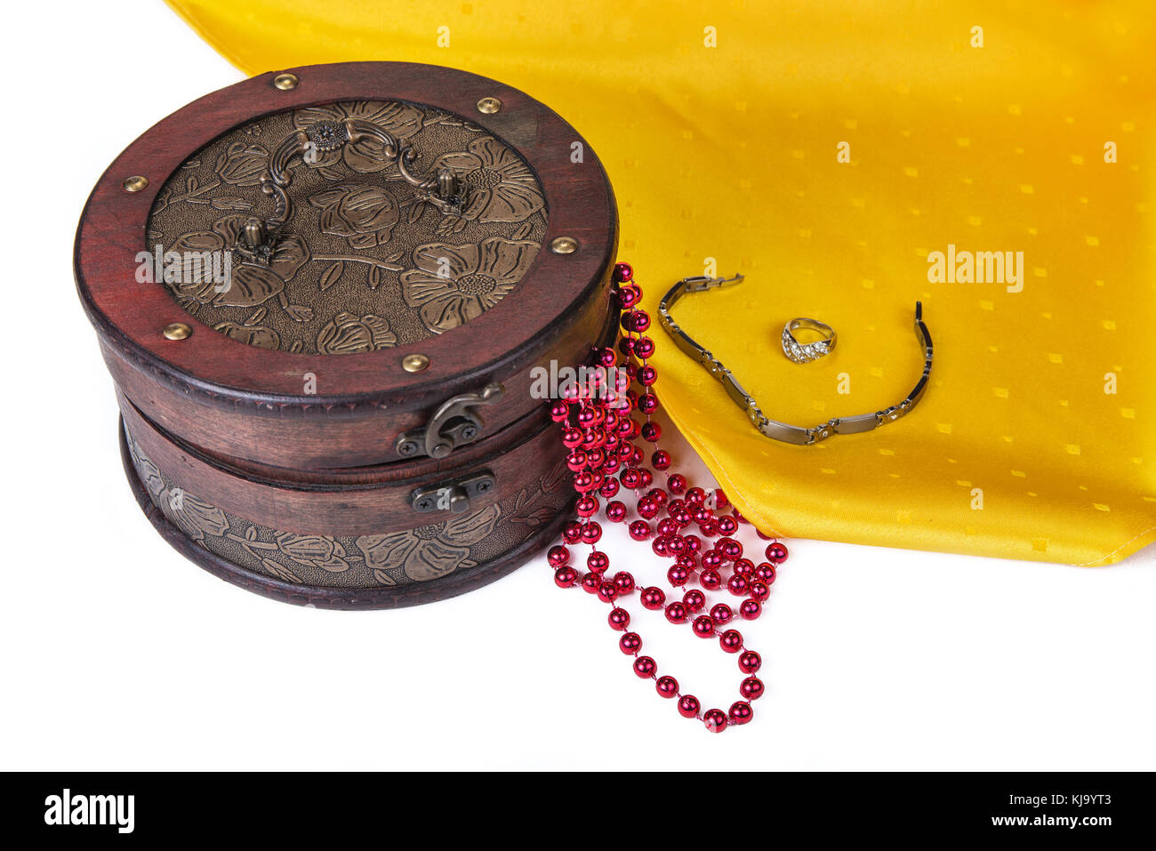 Retro Decorative Treasure Box from Wood. Trunk Chest on white