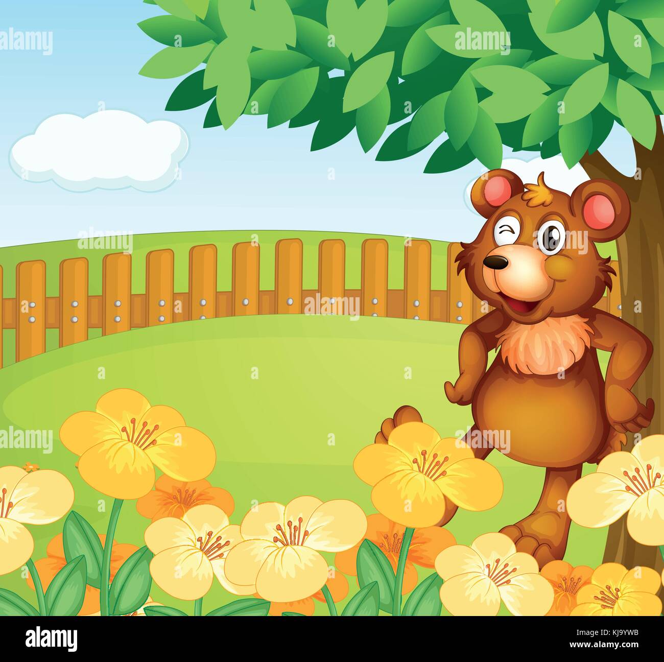 Illustration of a bear standing near the flowers Stock Vector Image ...