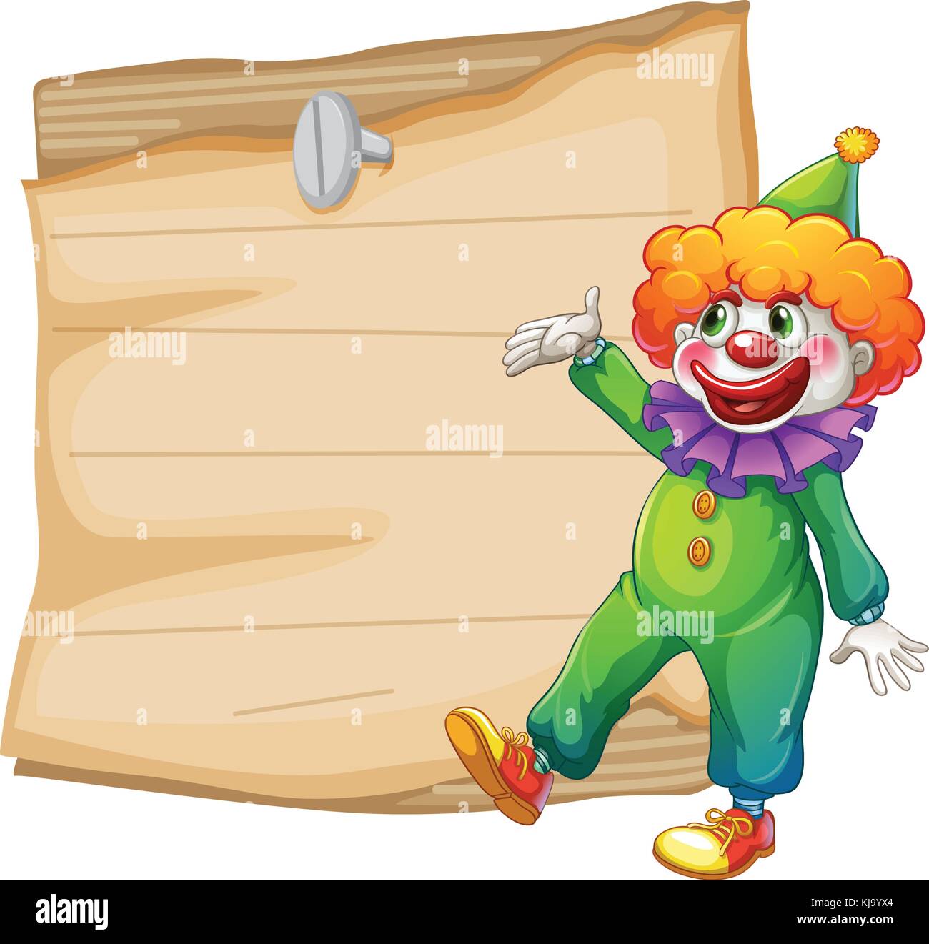 Illustration of a brown empty signage with a clown on a white ...