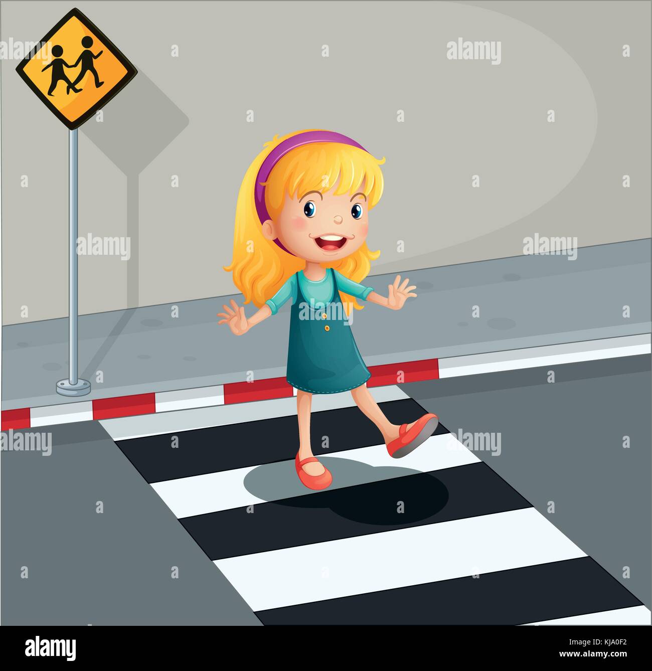 Illustration of a young lady crossing the pedestrian lane Stock Vector