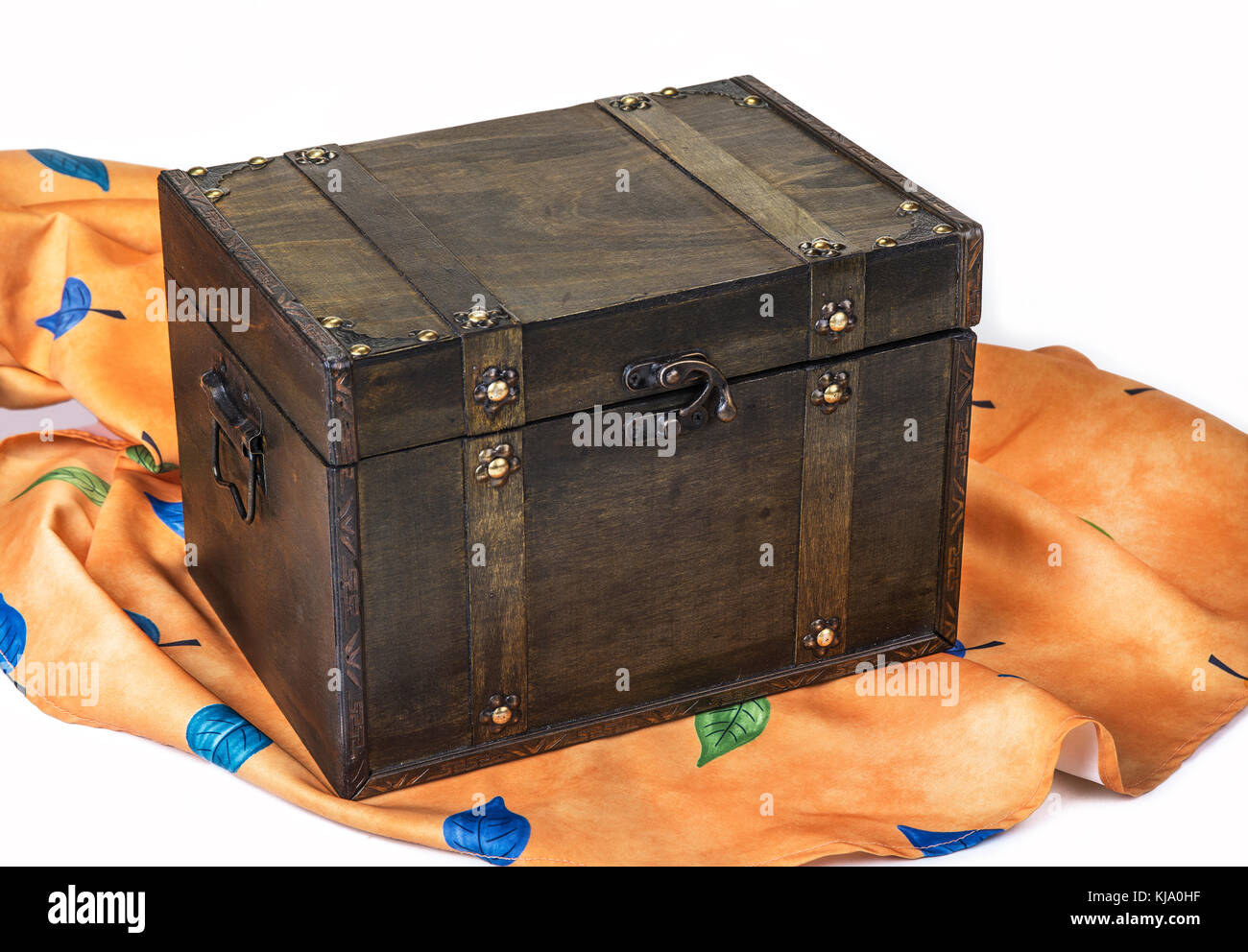 Retro Decorative Treasure Box from Wood. Trunk Chest on white