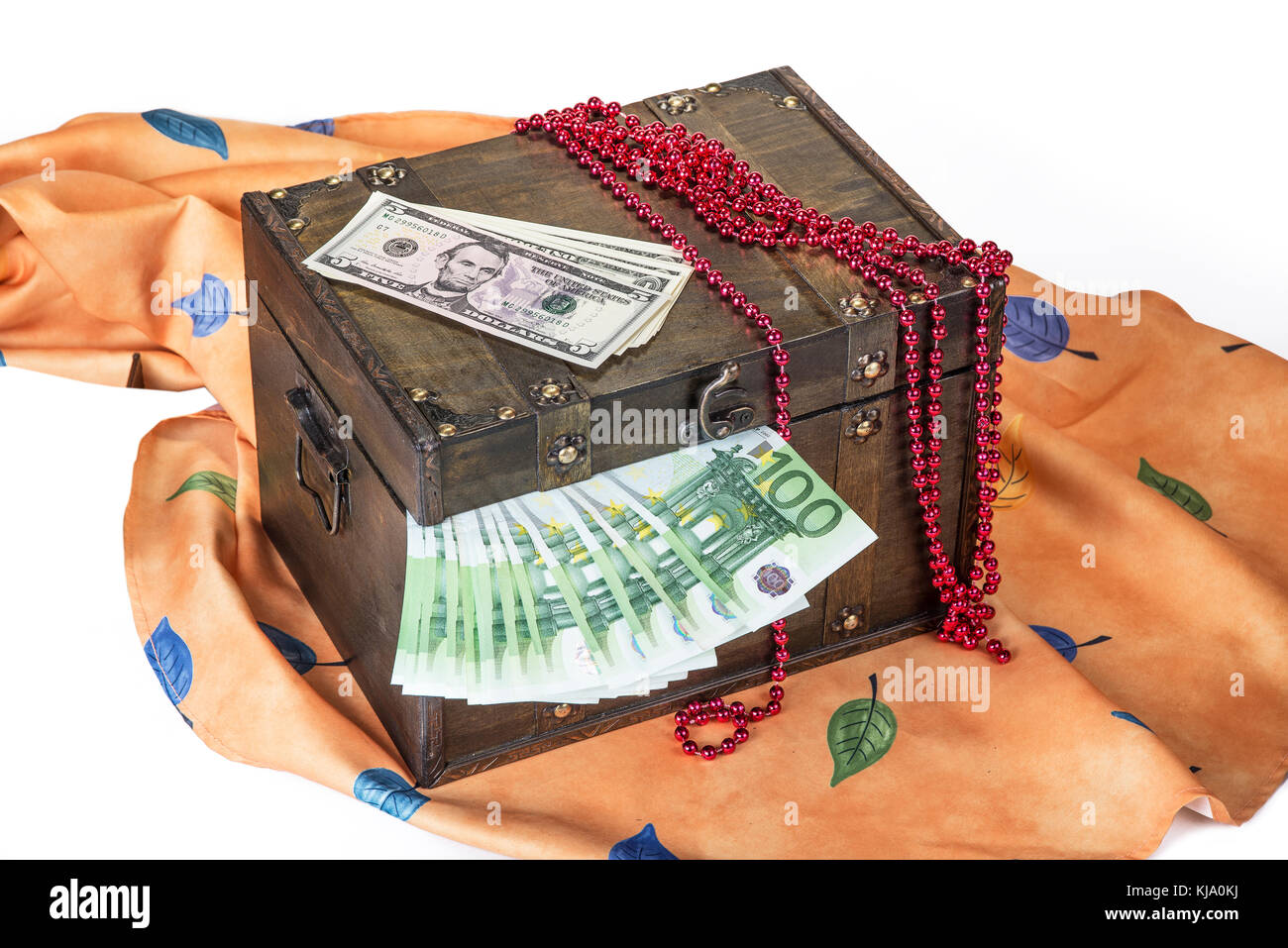 Retro Decorative Treasure Box from Wood. Trunk Chest on white