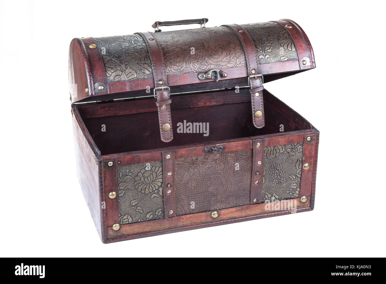 Retro Decorative Treasure Box from Wood. Trunk Chest on white