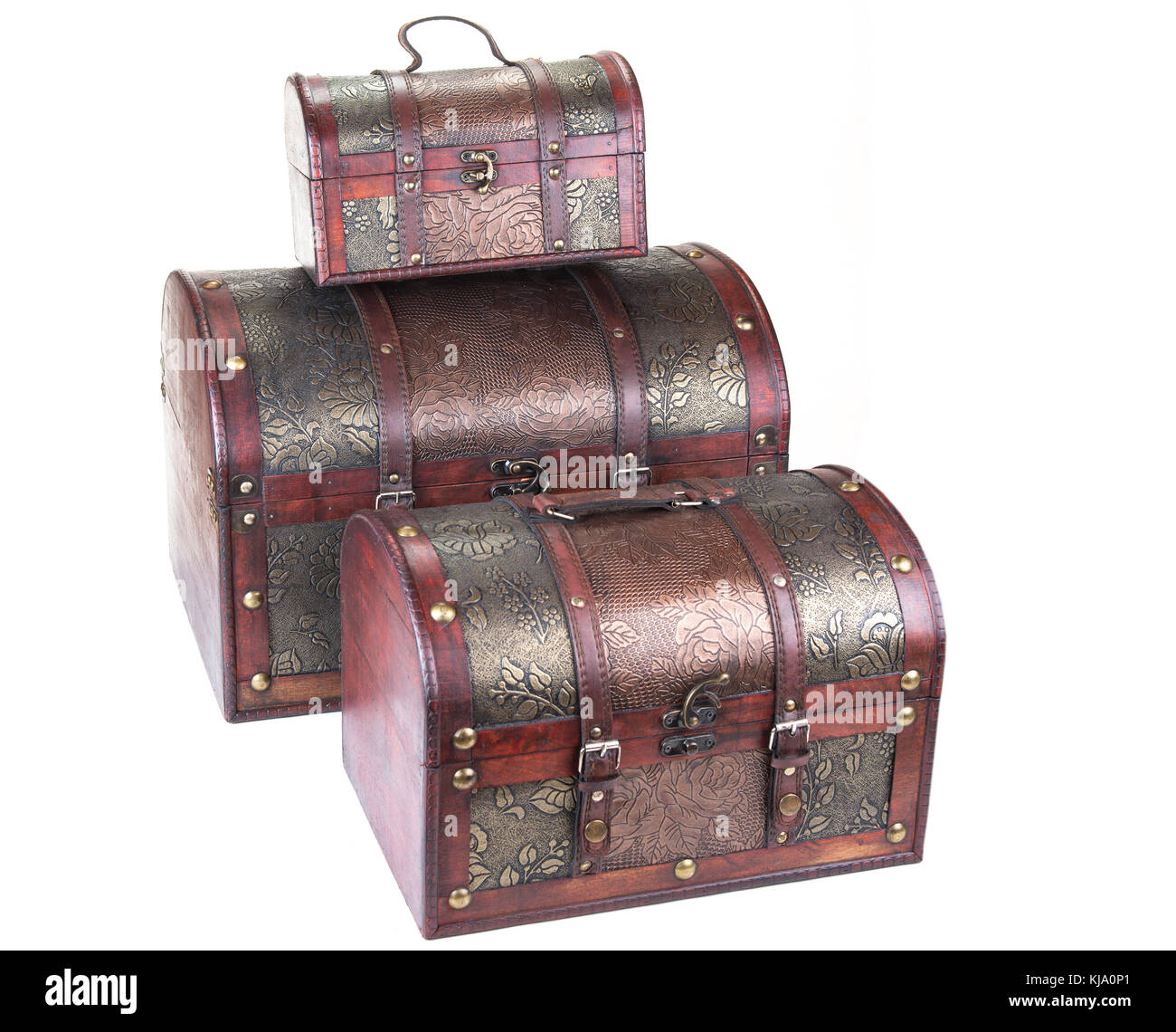 Retro Decorative Treasure Box from Wood. Trunk Chest on white