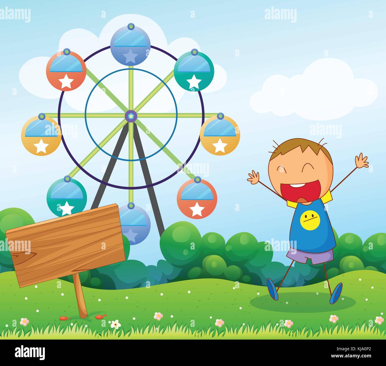 Illustration of an empty signage and a happy young boy Stock Vector ...