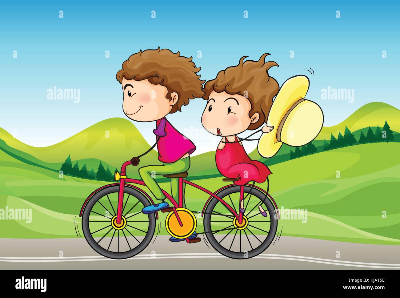 Illustration of a girl and a boy riding in a bike Stock Vector Image & Art  - Alamy