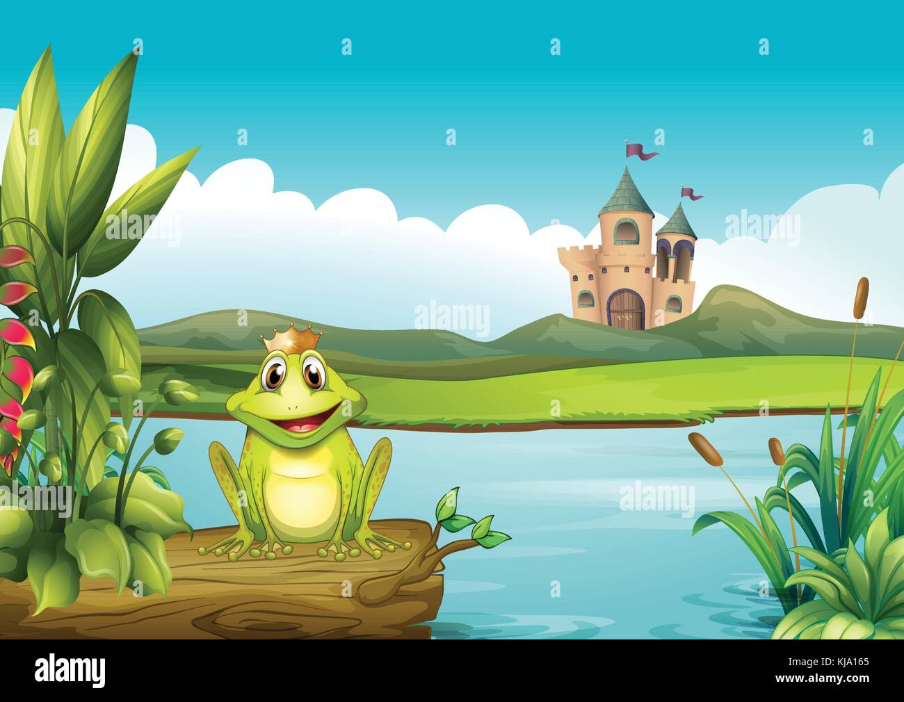 Illustration of a frog with a crown at the river Stock Vector Image ...