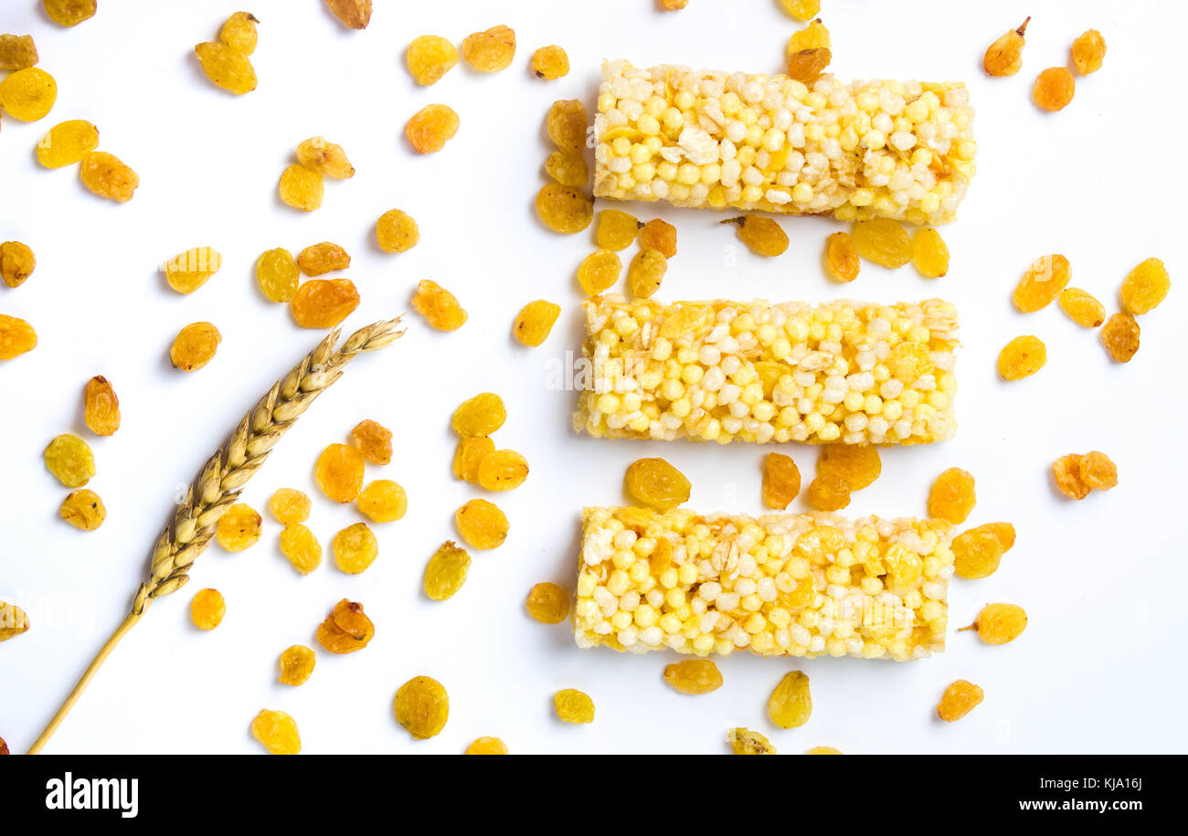 Corn fruit and honey dessert energy bar isolated Stock Photo