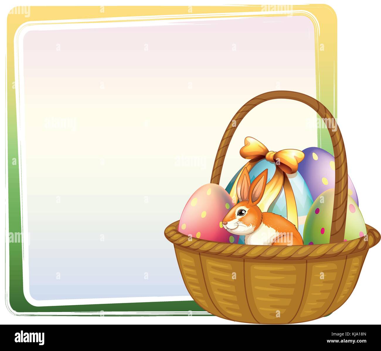 Illustration of a basket of Easter egg with a bunny on a white ...