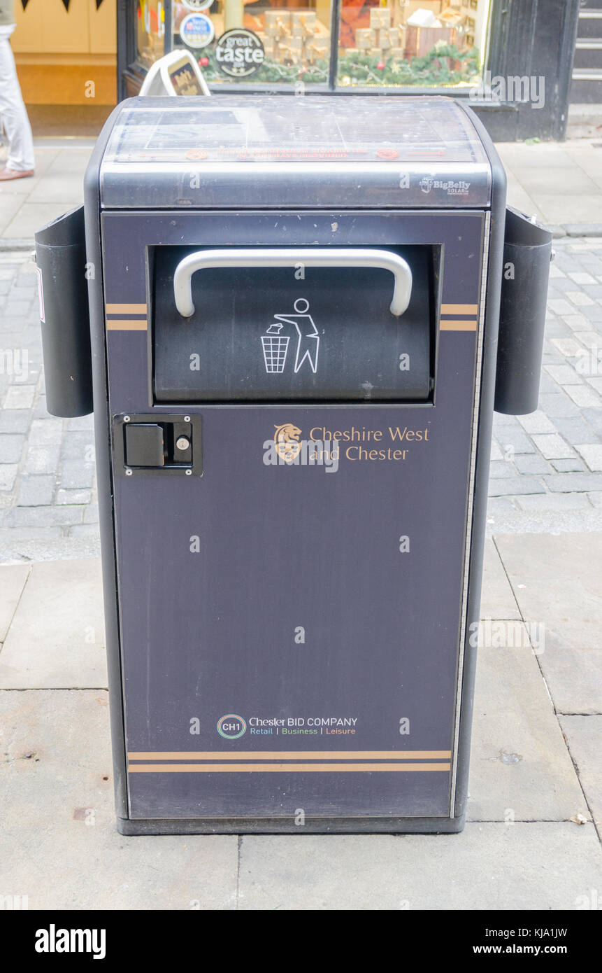 Litter bin in Chester with locking trapdoor and separate container for cigarette ends Stock Photo