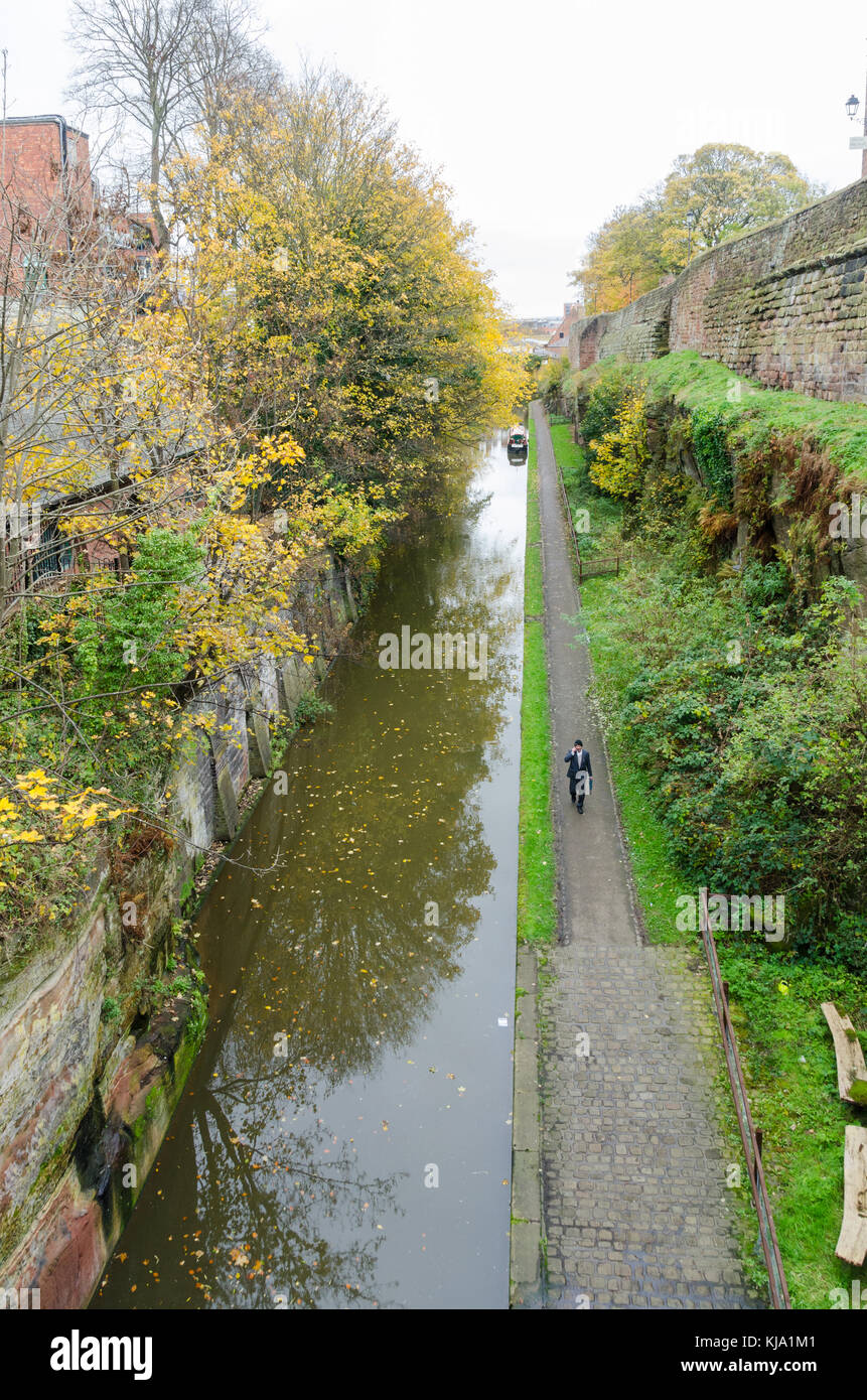 Shropshire Union Canal Mainline running along Chester old City Wall on Northgate Street Stock Photo