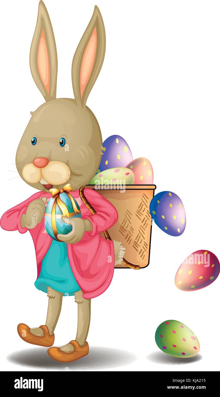 Illustration of a bunny with lots of Easter eggs on a white background ...