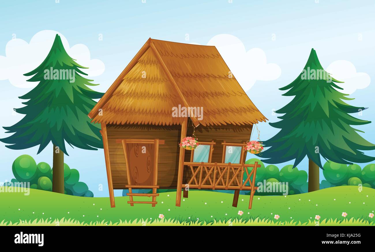 Illustration of a native house at the hill Stock Vector