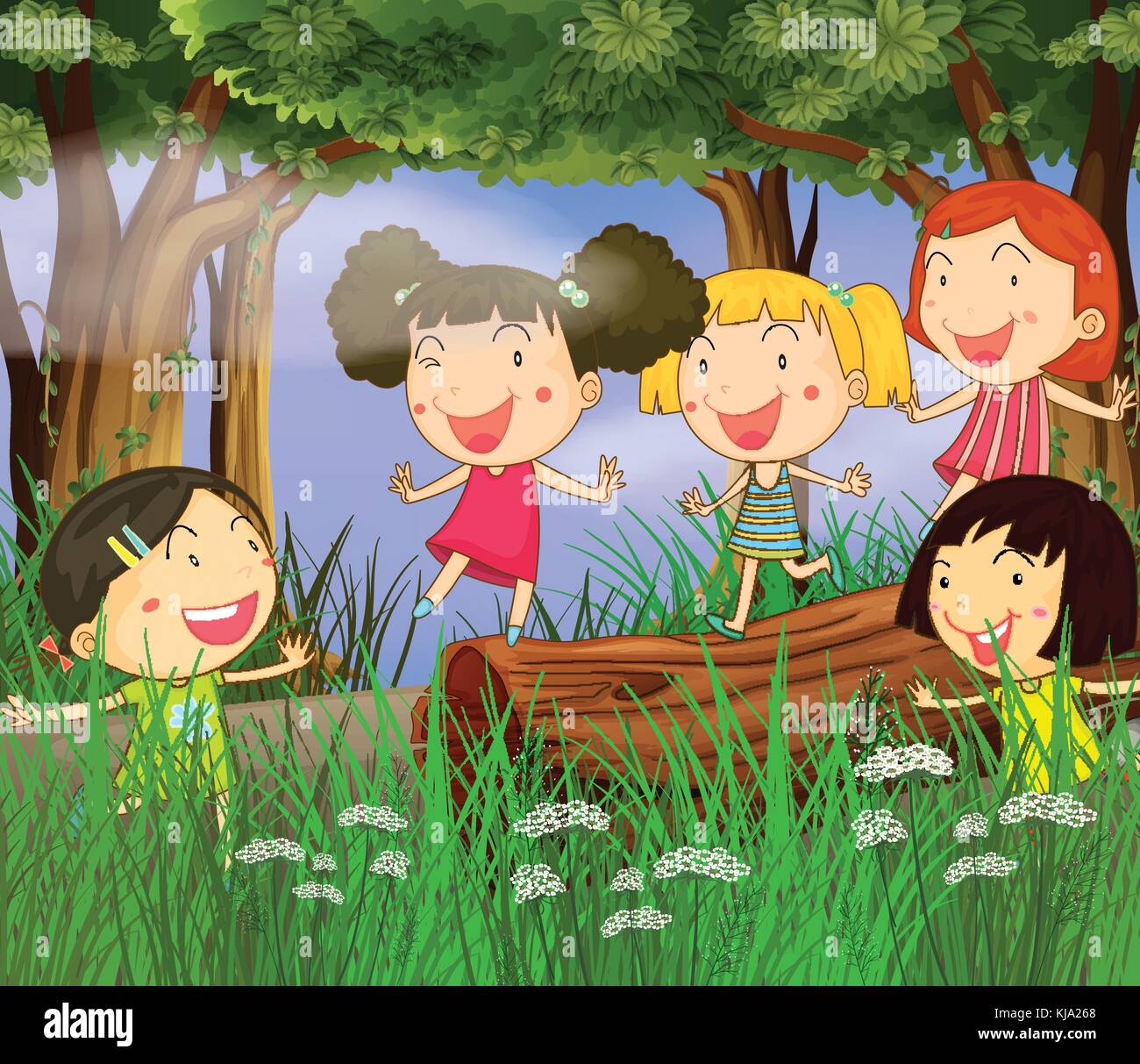 Illustration of children playing in the woods Stock Vector Image & Art ...