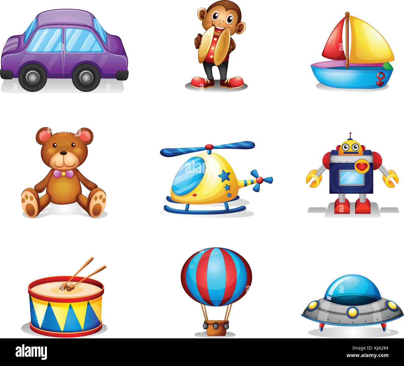 Illustration of the collection of toys on a white background Stock Vector