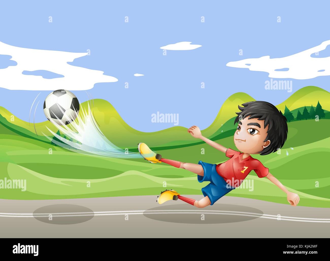 Illustration of a player playing soccer at the street Stock Vector