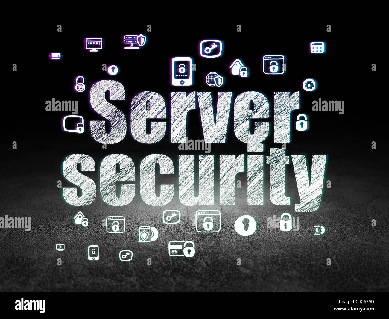 Safety Concept Server Security In Grunge Dark Room Stock