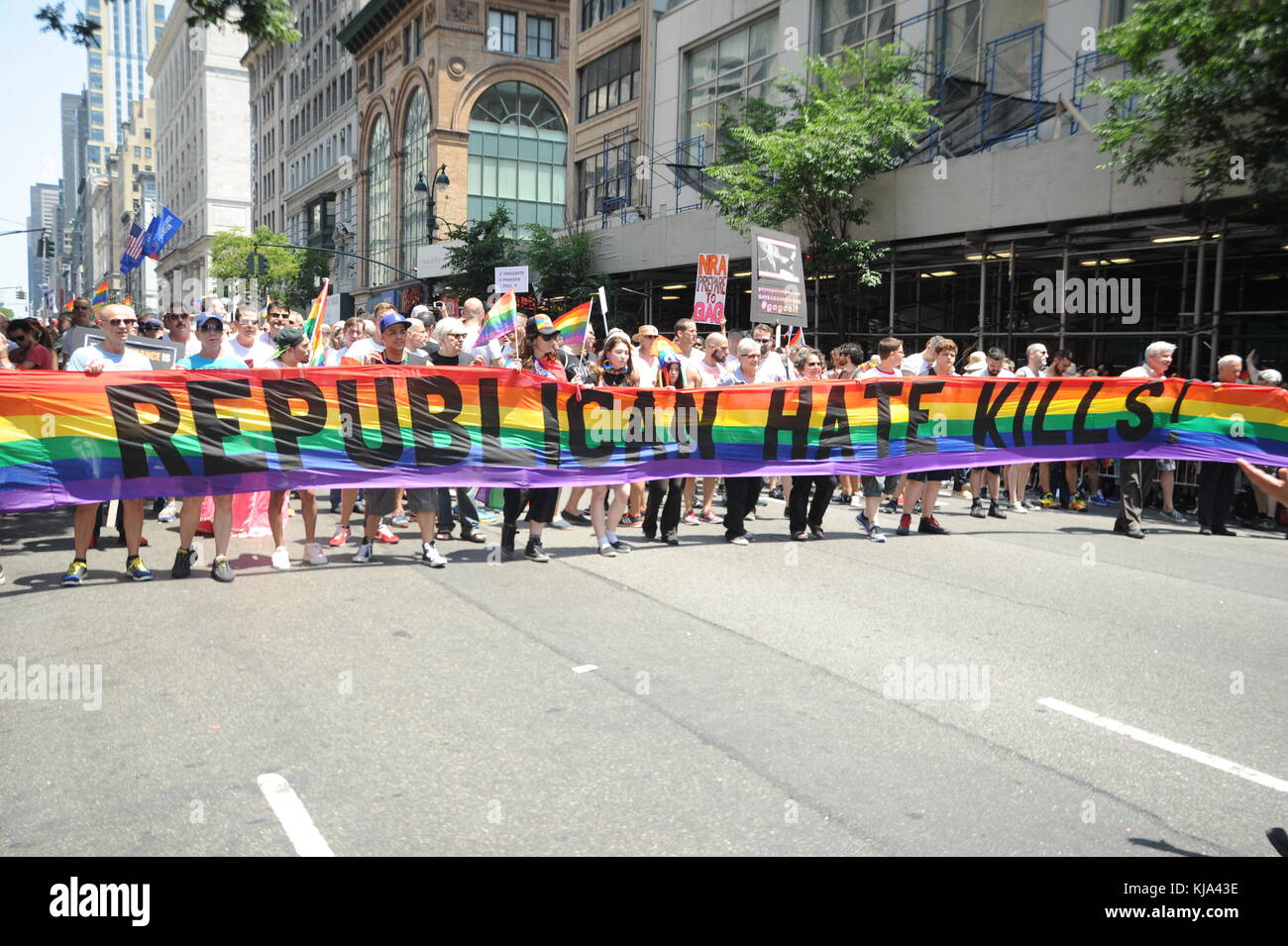NEW YORK, NY - JUNE 26: Guests attend the 2016 LGBT Pride March on June ...