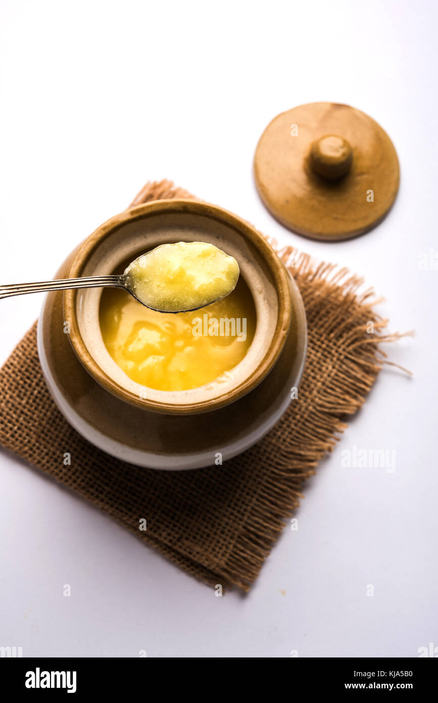 Desi Ghee or clarified butter in glass or Copper container or ceramic