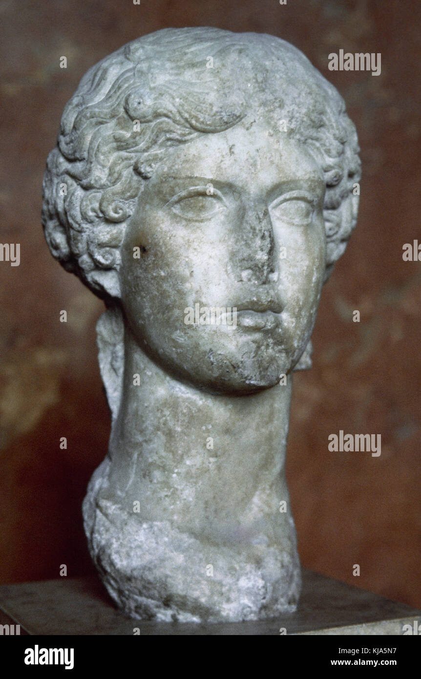 Agrippina the Elder (14 BC-33 AD). Roman woman and member of the Julio-Claudian dynasty. Bust. Marble. 1st century AC. From Athens. Louvre Museum. Paris. France. Stock Photo