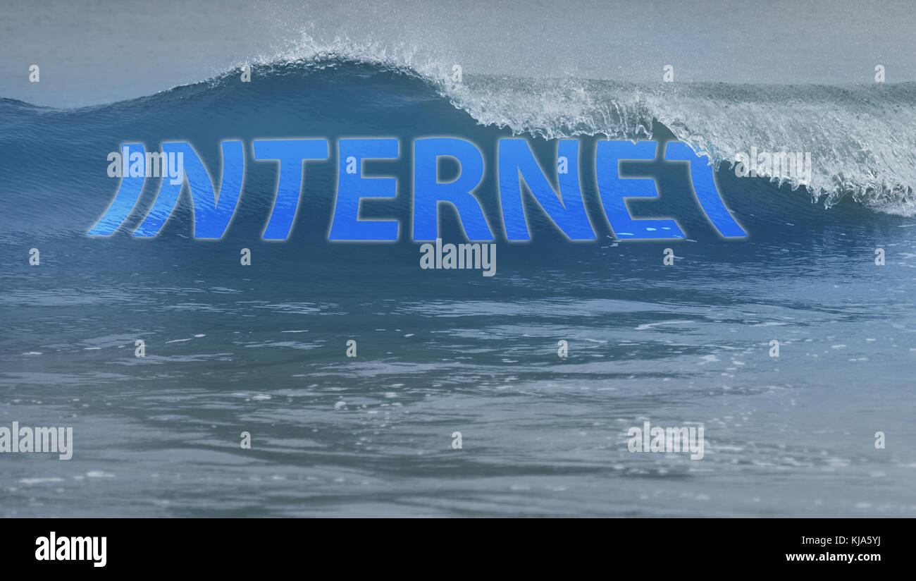 Concept of surfing the internet, text of internet on a wave Stock Photo
