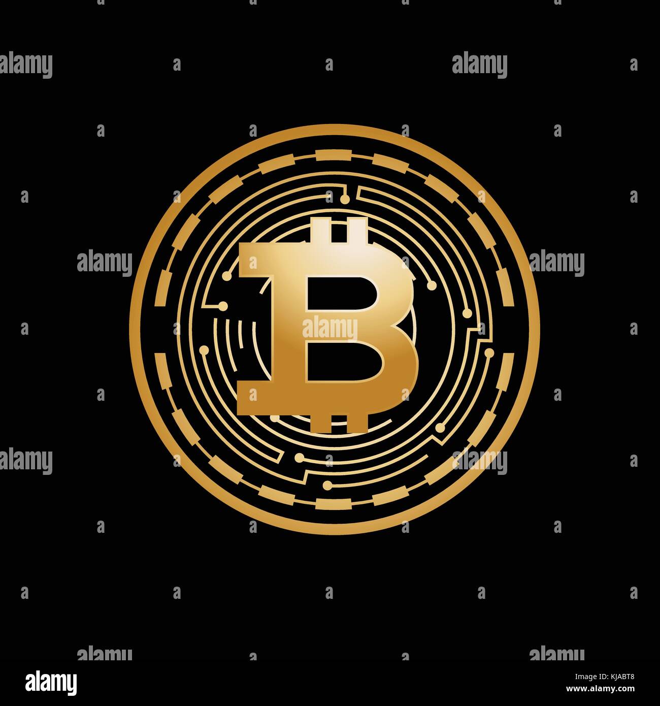 bitcoin coin icon, bitcoin currency, gold bitcoin, bitcoin with circuit lines, symbol design, isolated on white background. Stock Vector