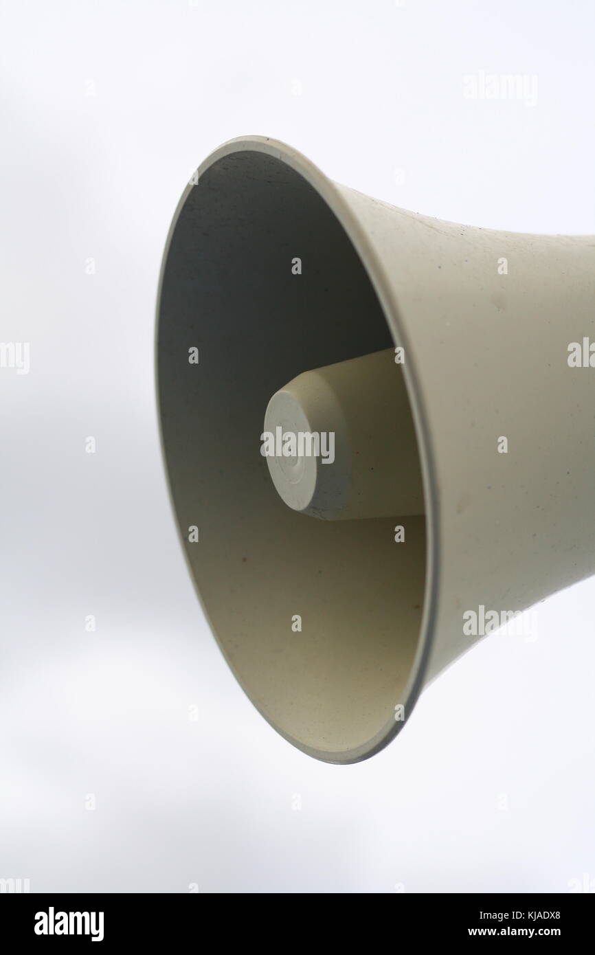 Big classic loudspeakers to announce news and important announcement messages, and for people to listen to. Stock Photo