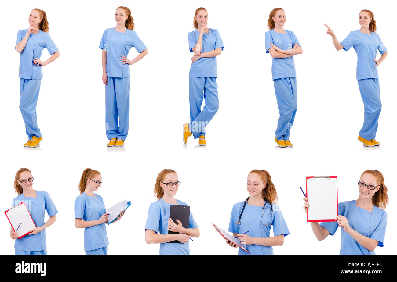 Pretty doctor in blue uniform isolated on white Stock Photo - Alamy