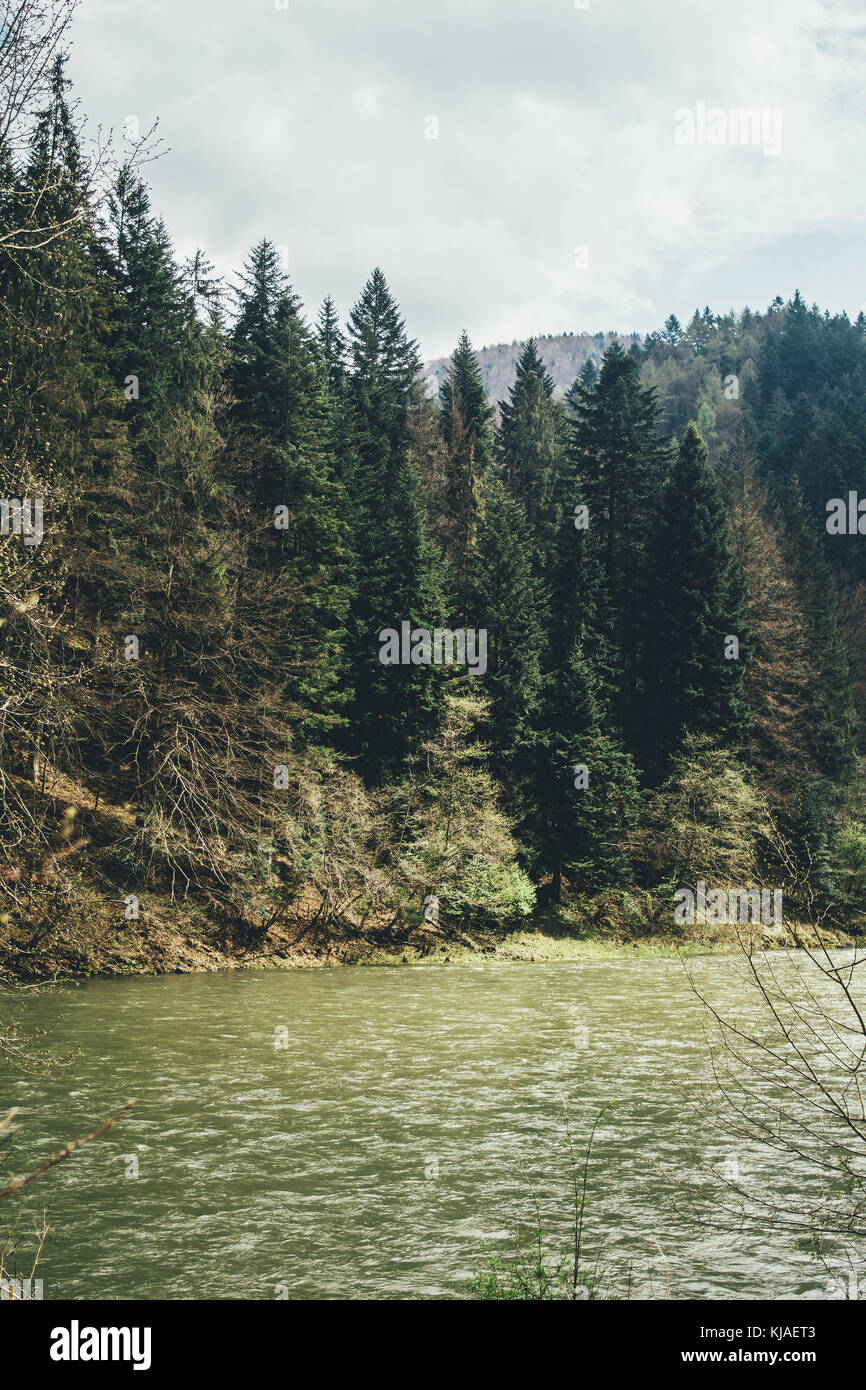 Dunajec river flowing though the Pieniny mountains in Poland Stock Photo
