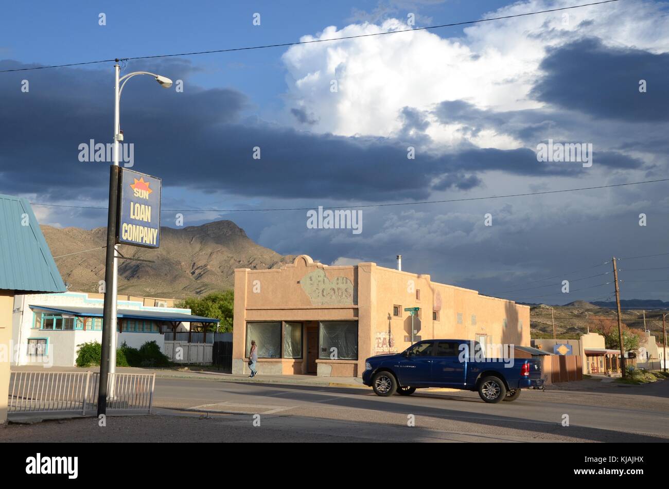 a pick up truck drives through truth or consequences new mexico usa