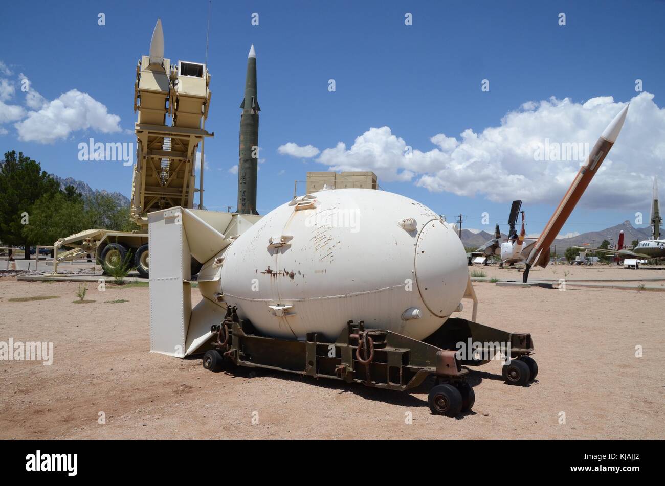 fat man shell casing of the atomic bomb dropped on nagasaki japan in 1945 now at white sands missile range new mexico usa Stock Photo