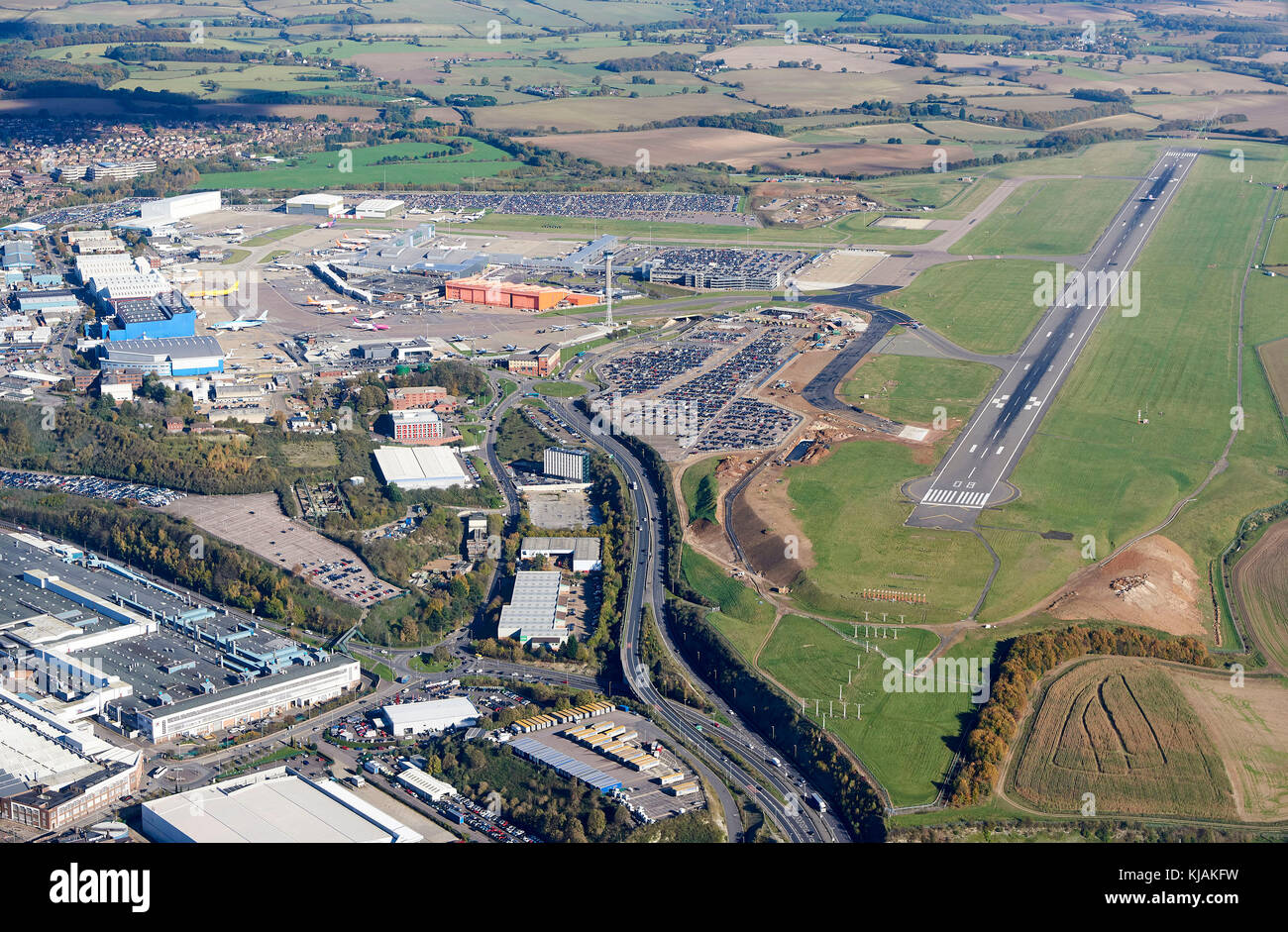Aerial view of Luton Airport and M1 link road, South East England, UK Stock Photo