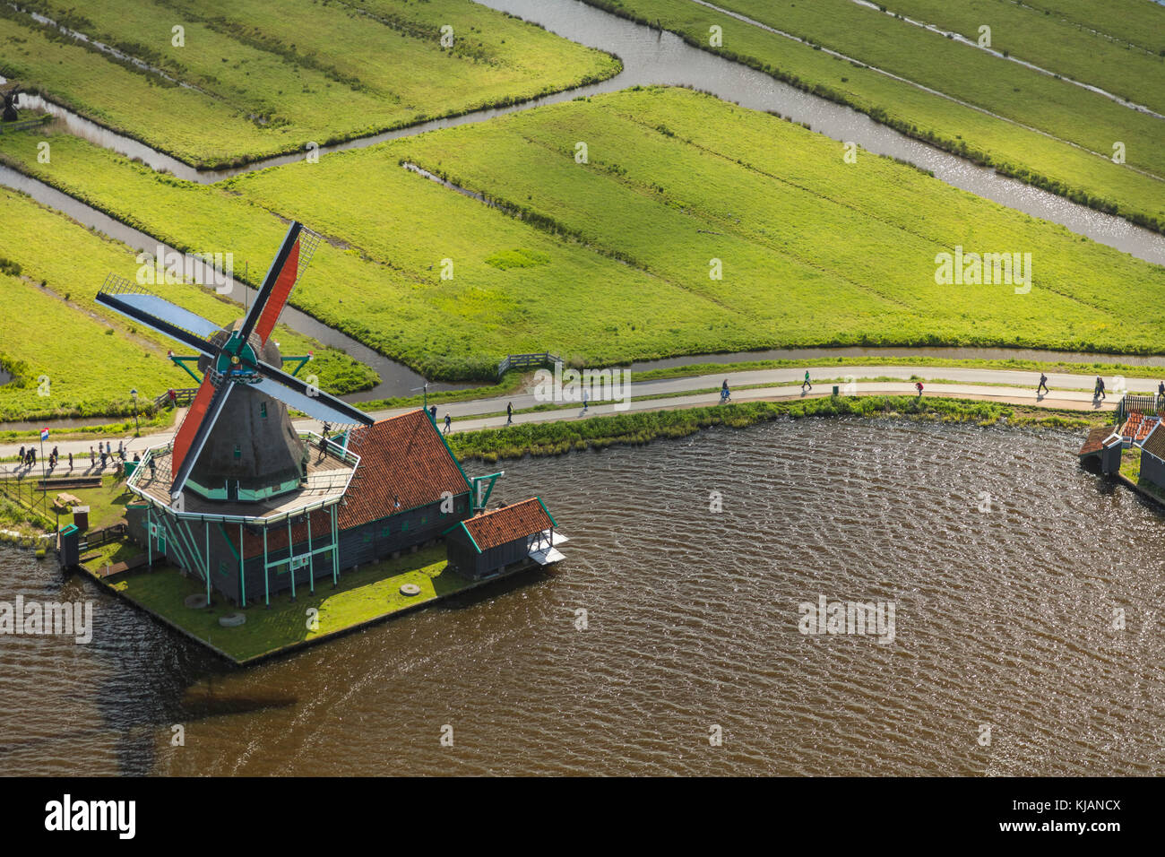 Aerial view of windmills in Zaanse Schans, Netherlands Stock Photo