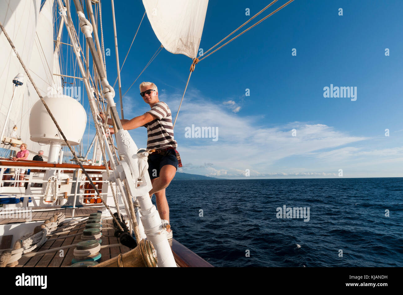 Star Clipper sailing cruise ship, Deshaies, Basse-Terre, Guadeloupe, French Caribbean, France Stock Photo