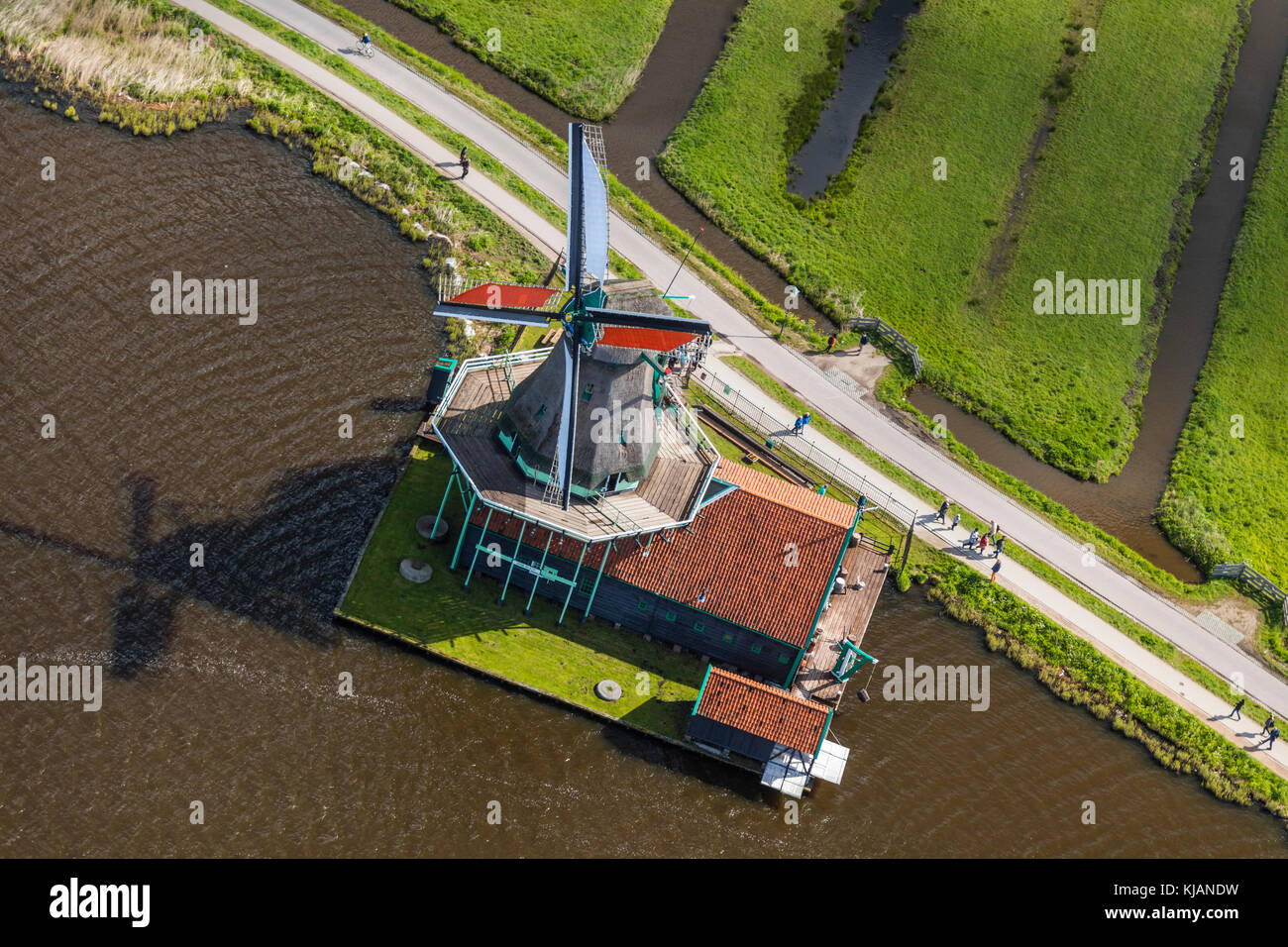 Aerial view of windmills in Zaanse Schans, Netherlands Stock Photo