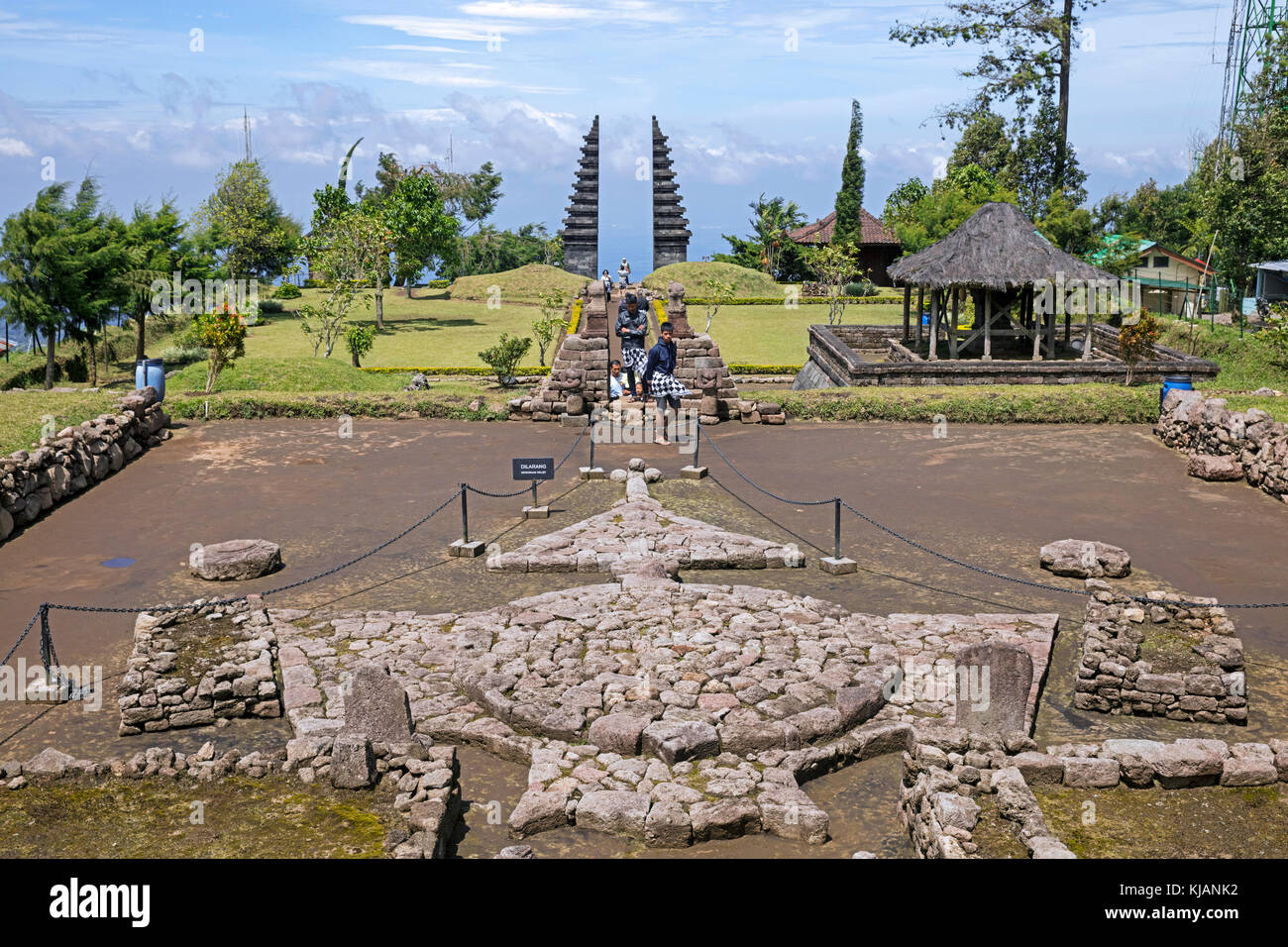 Candi Ceto Temple, fifteenth-century Javanese-Hindu temple on the western slope of Mount Lawu / Gunung Lawu near Solo / Surakarta, Java, Indonesia Stock Photo