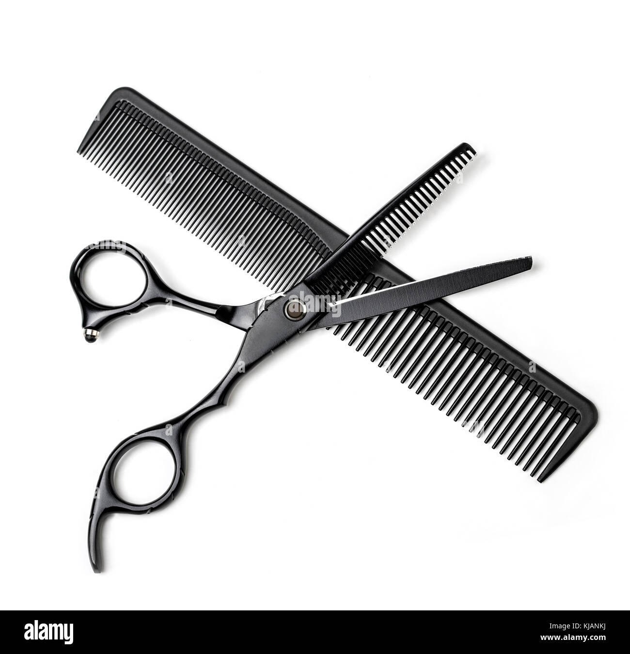 scissors and comb professional hairdresser with reflection Stock Photo