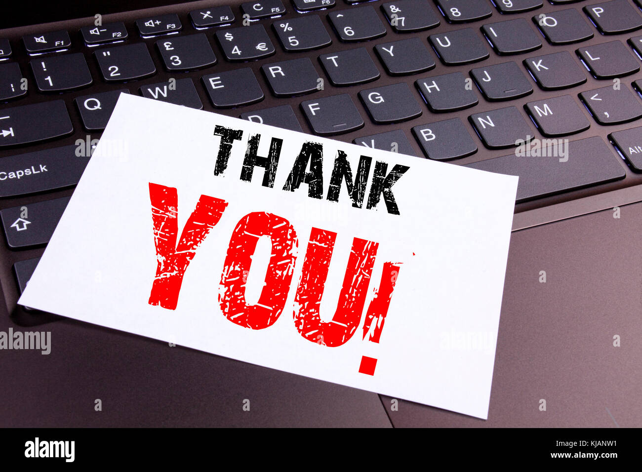 Writing Thank You Text Made In The Office Close-Up On Laptop Computer  Keyboard. Business Concept For Giving Gratitude Appreciate Message Workshop  On T Stock Photo - Alamy