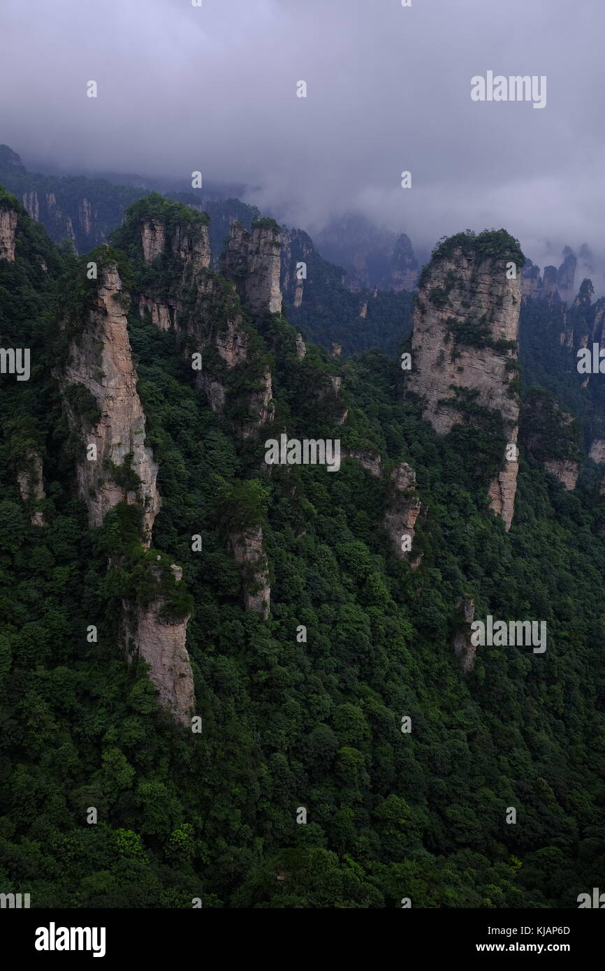 Clouds gathering over one of the scenic valleys of Zhangjiajie National Forest Park in the Wulingyuan scenic are in China Stock Photo