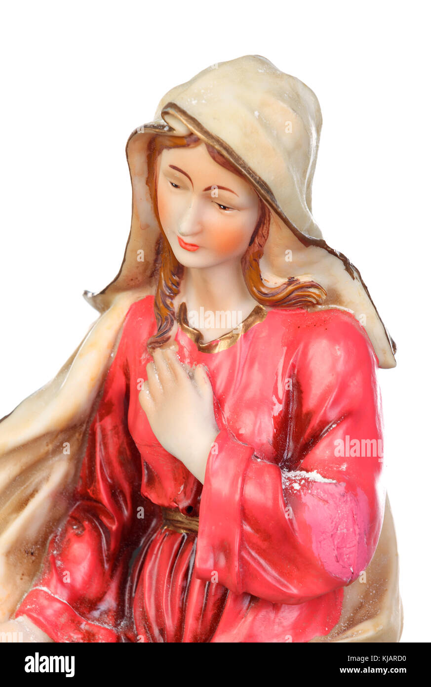 Ceramic figure of the virgin mary isolated on white background Stock
