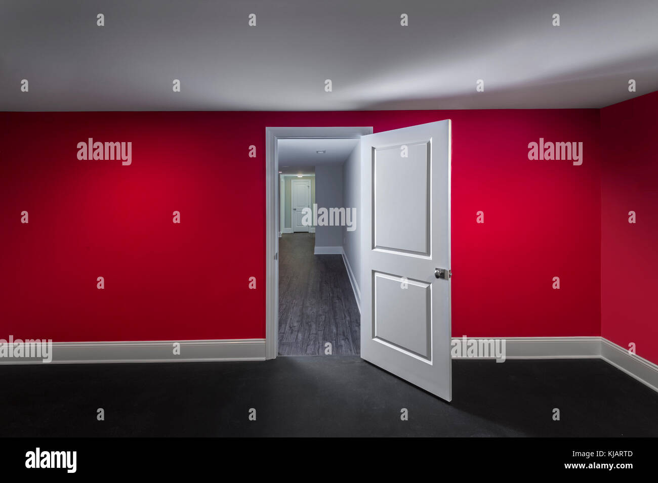Open White Door In Abstract Room Stock Photo
