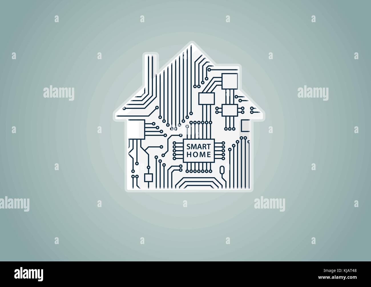 Smart home automation concept as example for digitization- vector illustration of digital house with circuit board. Stock Vector