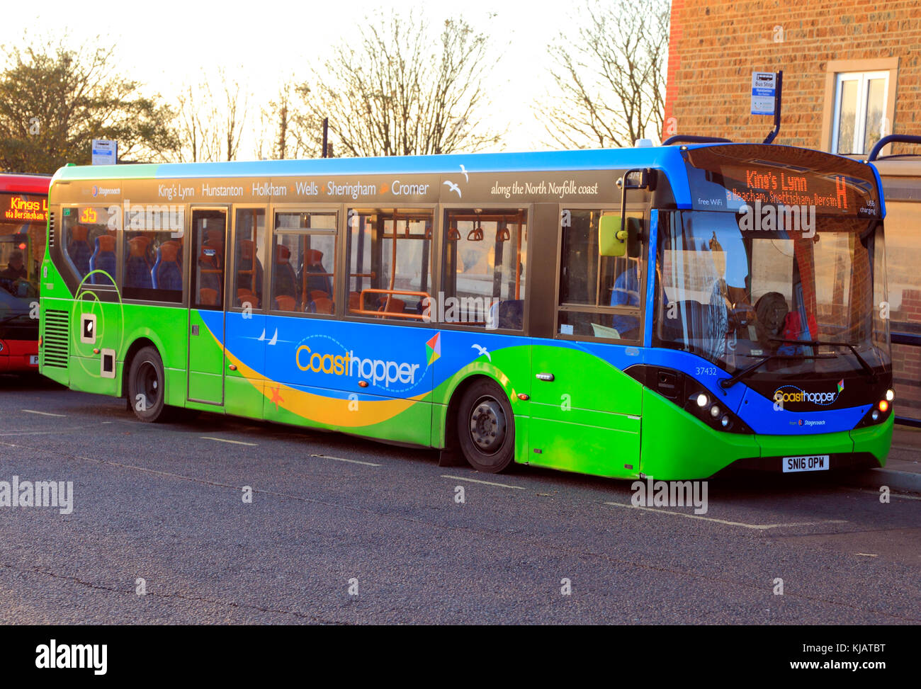 Coasthopper Bus, vehicle, public transport, Kings Lynn, Heacham, Snettisham, Dersingham, Hunstanton, Holkham, Wells, Sheringham, North Norfolk Stock Photo