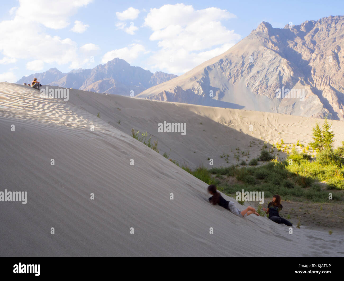 children having fun at the sand dunes - Nubra valley Ladakh India Stock ...