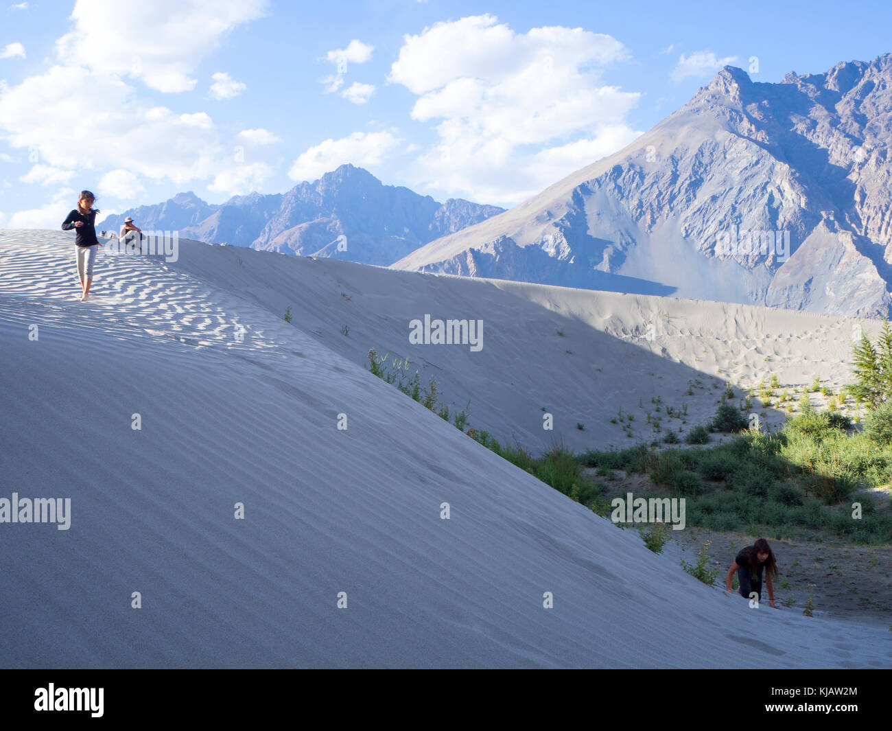 children having fun at the sand dunes - Nubra valley Ladakh India Stock ...