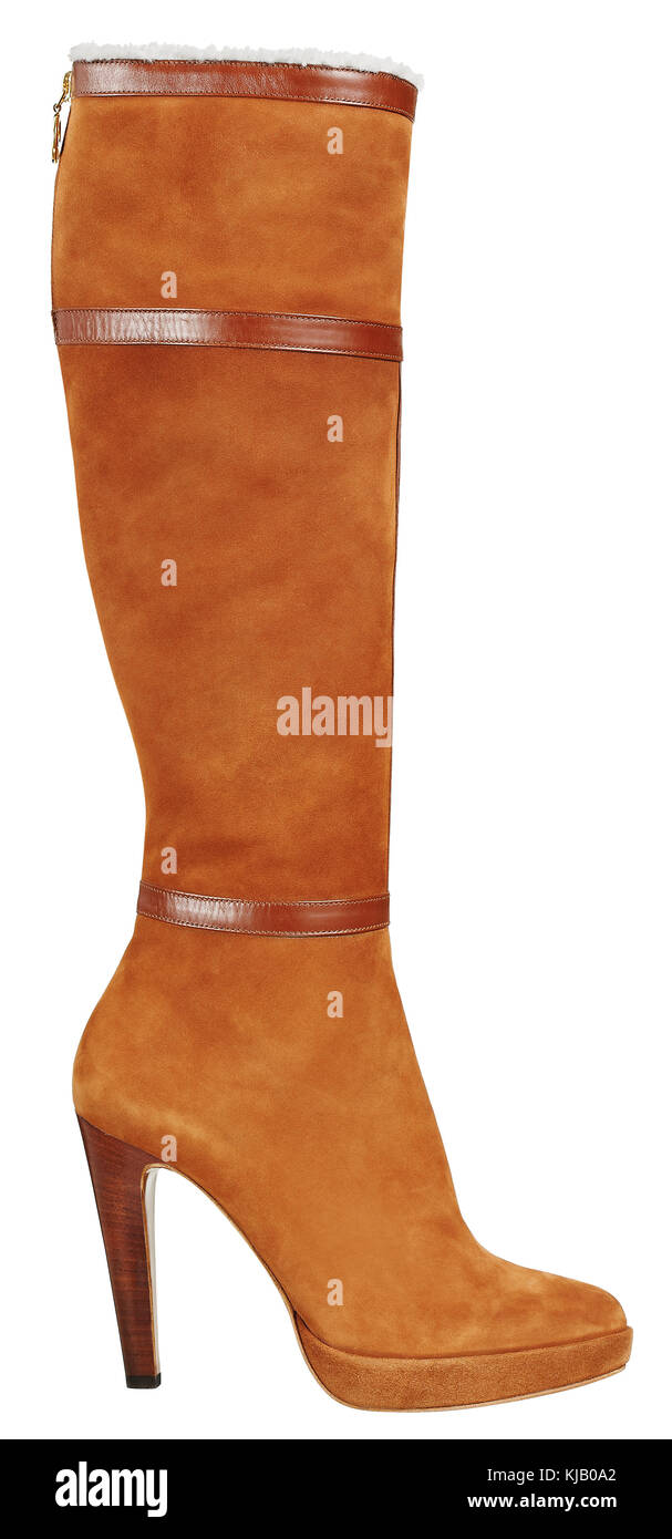 Elegant ladies orange suede leather boot with high stiletto heal, zip ...