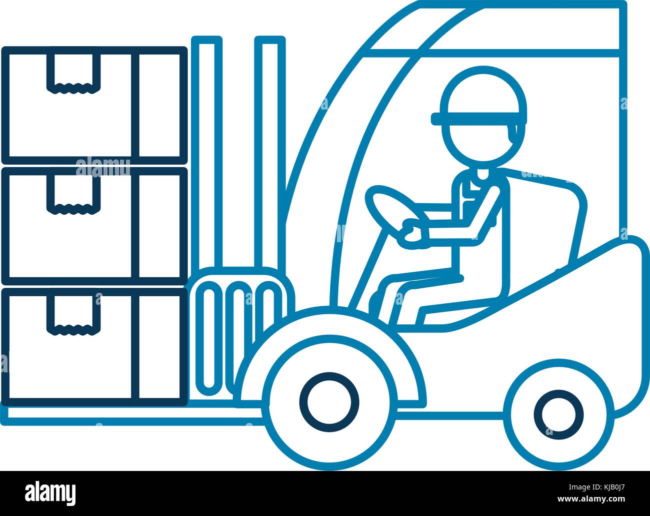 warehouse worker loading cardboard boxes forklift driver at work in ...