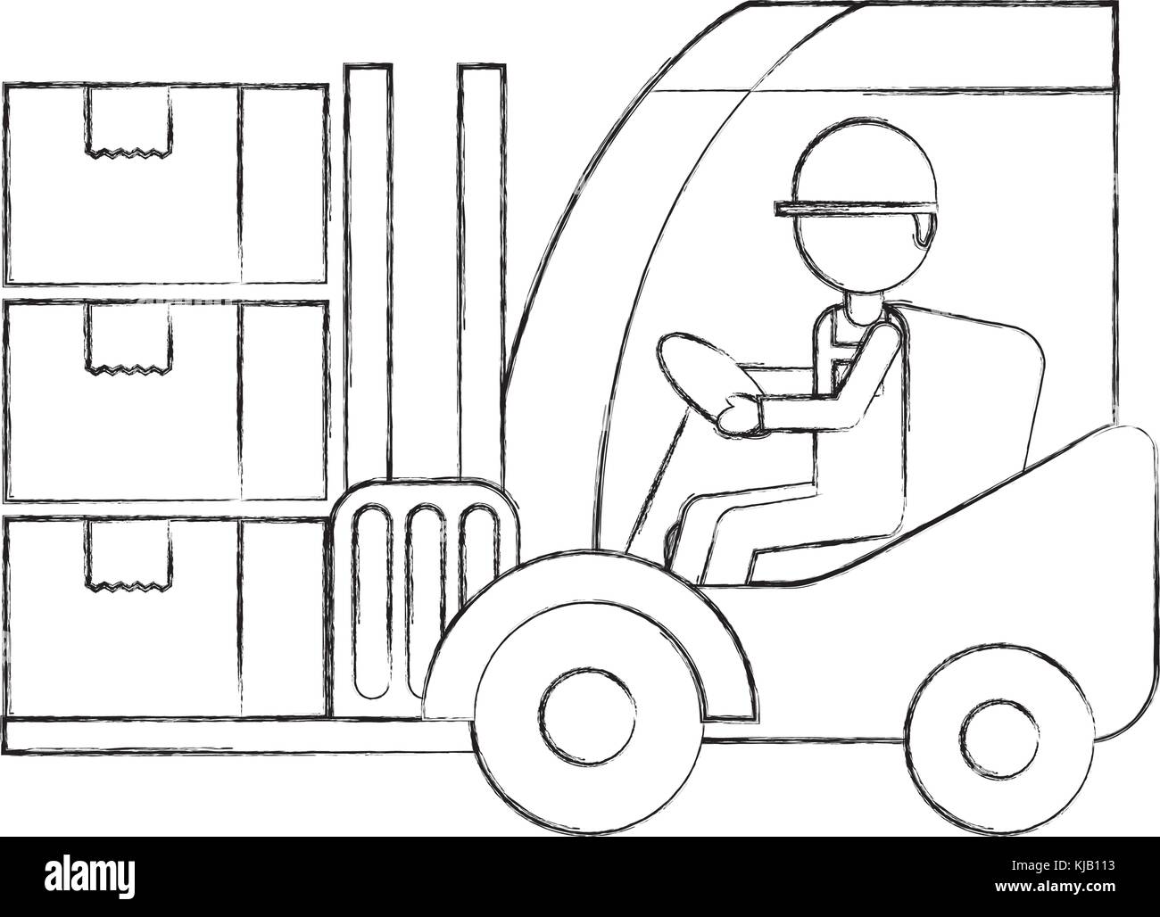 warehouse worker loading cardboard boxes forklift driver at work in ...